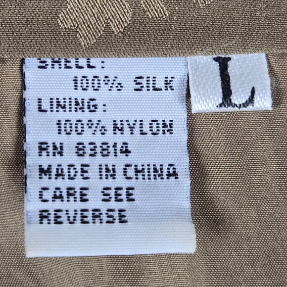 FUDA International Sz Large Olive Green 100% Silk Bomber Jacket Seashell Pattern - Picture 12 of 14